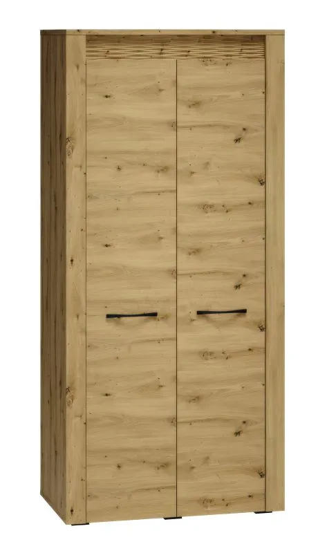 Drehtürenschrank / Kleiderschrank Glostrup 01, Farbe: Eiche - Abmessungen: 200 x 92 x 55 cm (H x B x T), mit 2 Türen und 5 Fächern