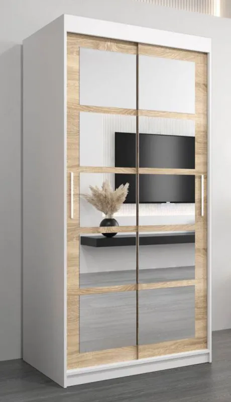 1 Meter breiter Kleiderschrank mit 2 Türen | Farbe: Sonoma Eiche / Weiß Abbildung