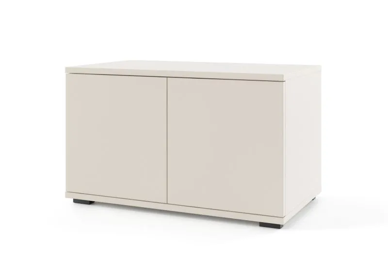 Schuhschrank mit zwei Drehtüren Boquilla 06, Farbe: Kaschmir, schlichtes Design, Push-to-open Funktion, vier Fächer, Maße: 42 x 70 x 40 cm, für den Vorraum