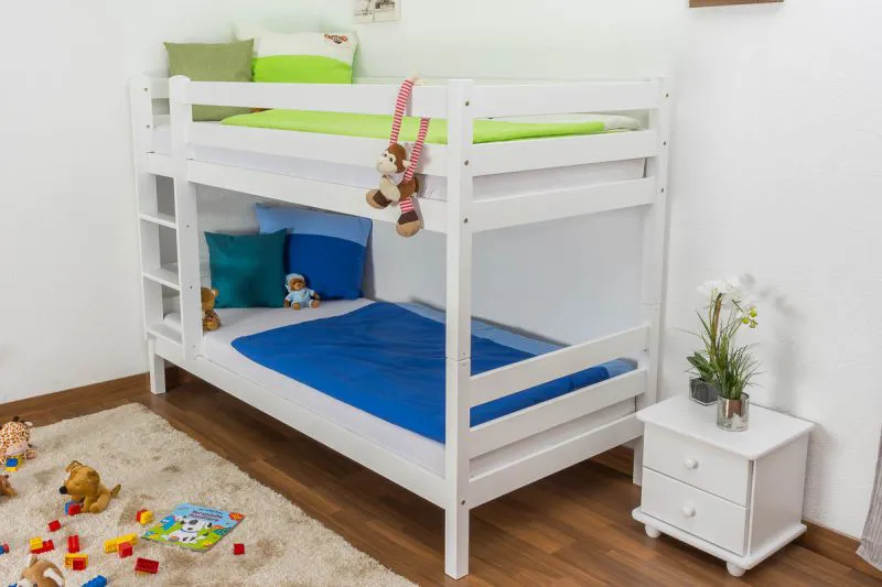 Kinderbett / Etagenbett Kiefer massiv Vollholz weiß lackiert 121 – Abmessung 90 x 200 cm, teilbar