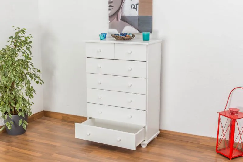 Kommode Kiefer massiv Vollholz weiß lackiert Junco 134 – Abmessung 118 x 80 x 42 cm