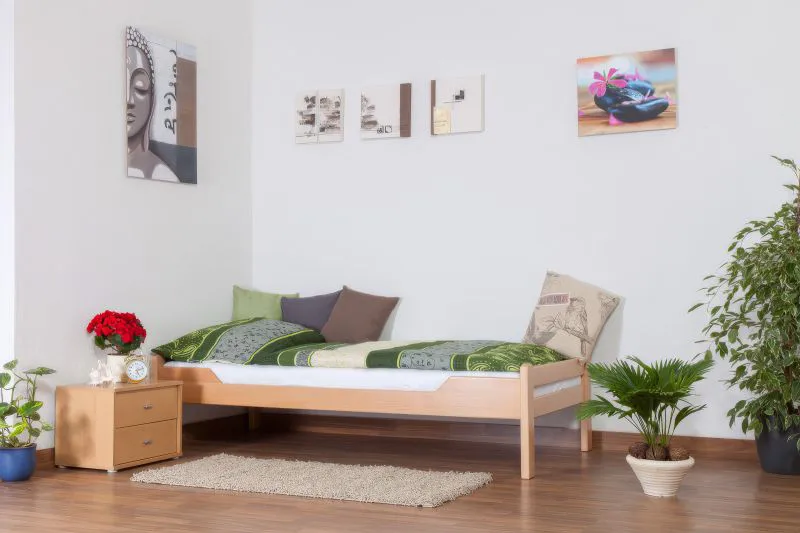 Einzelbett "Easy Premium Line" K1/1n, Buche Vollholz massiv Natur - Maße: 90 x 200 cm