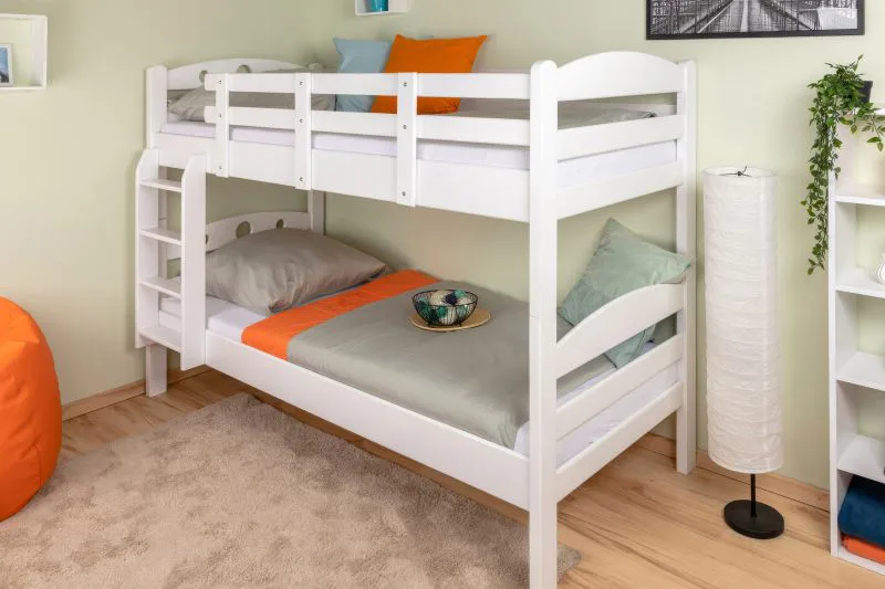 Stockbett für Erwachsene "Easy Premium Line" K18/n, Kopfteil mit Löchern, Buche Vollholz massiv Weiß - 90 x 200 cm, (L x B) teilbar