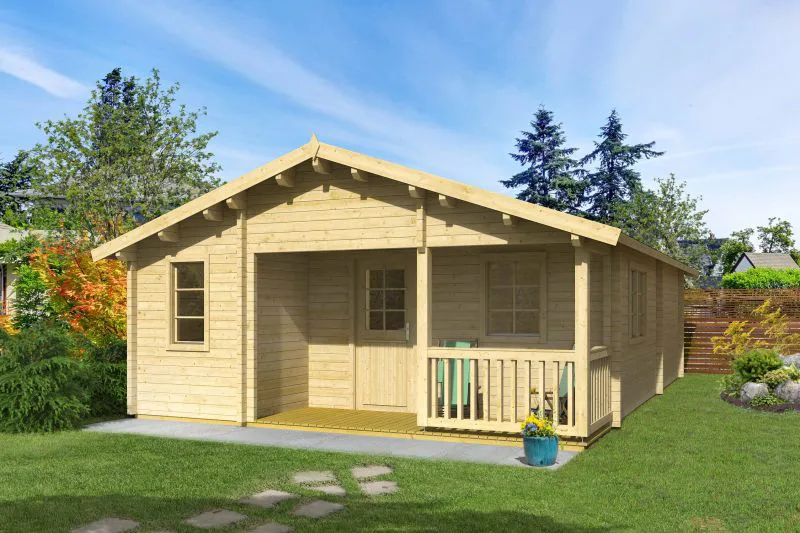 Ferienhaus Gigalitz 01 inkl. Fußboden - 70 mm Blockbohlenhaus, Grundfläche: 44,7 m², Satteldach