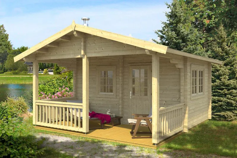 Saunahaus Hochzöbl inkl. Fußboden - 70 mm Blockbohlenhaus, Grundfläche: 19,9 m², Satteldach