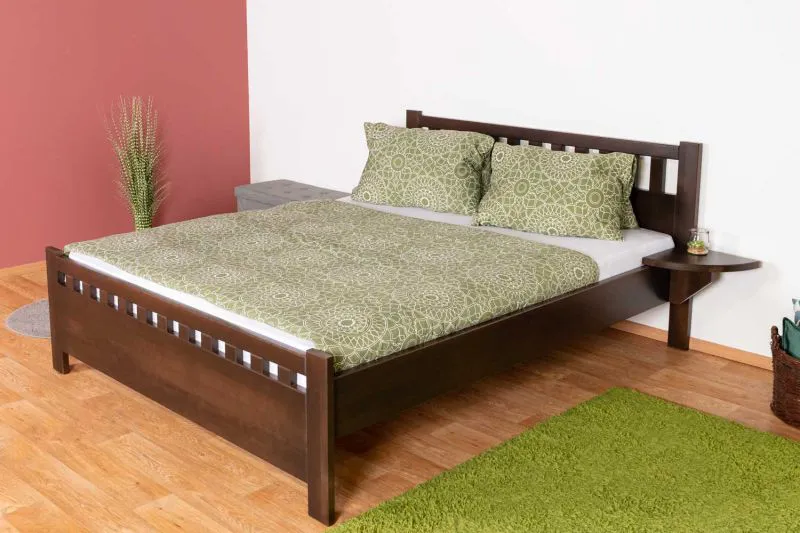 Doppelbett Buche Massivholz 108, Walnussfarben, inkl. Lattenrost, Liegefläche 160 x 200 cm, bequemes Gästebett, langlebig und robust, einfacher Aufbau