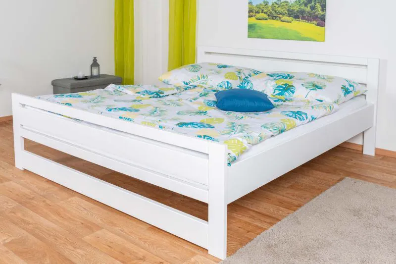 Weißes Doppelbett Buche Massivholz 115, Gästebett inkl. Lattenrost, Matratzenmaße 180 x 200 cm, einfache und rasche Montage, robust und stabil