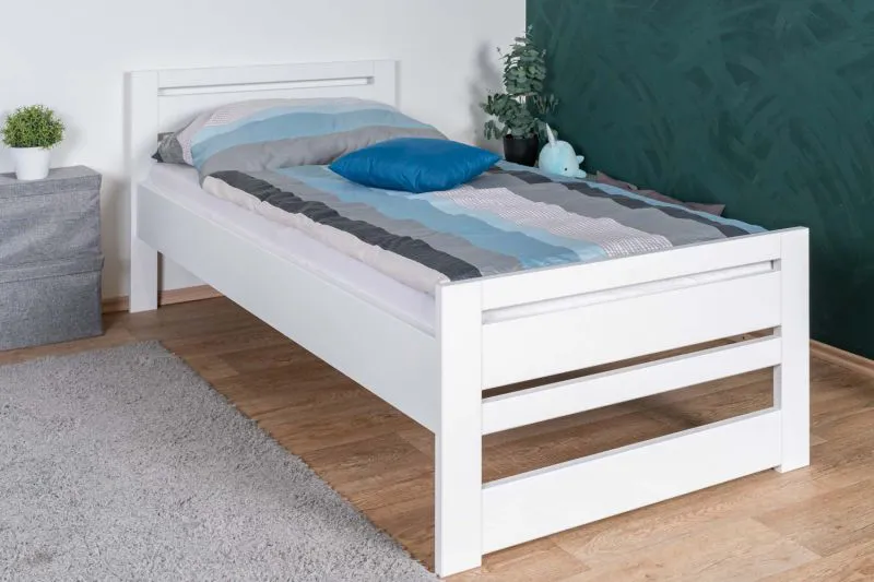 Weißes Kinderbett, bequemes Jugendbett Kiefer Massivholz 72, inkl. Lattenrost, Matratzenmaße 90 x 200 cm, hochwertig verarbeitet, robust