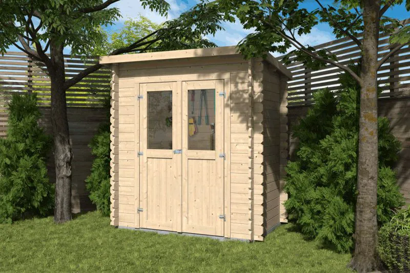 Gartenhaus Gmünd inkl. Massivholzdach und Dachpappe - 2,30 x 1,28 Meter aus 19 mm Blockbohlen