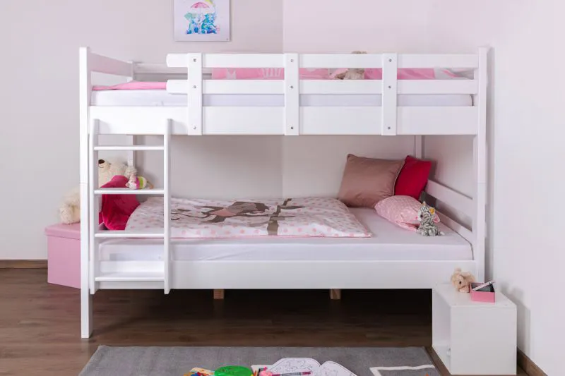 Weißes Stockbett 120 x 200 cm | Massivholz: Buche | umbaubar in zwei Einzelbetten | inkl. Rollroste Abbildung