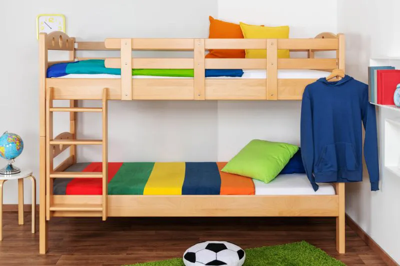 Stockbett 90 x 200 cm | Massivholz: Buche | Natur Lackiert | umbaubar in zwei Einzelbetten | Premium-Qualität | inkl. Rollroste Abbildung