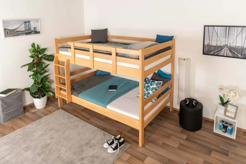 Stockbett 120 x 200 cm | Massivholz: Buche | Natur Lackiert | umbaubar in zwei Einzelbetten | Premium-Qualität | inkl. Rollroste Abbildung