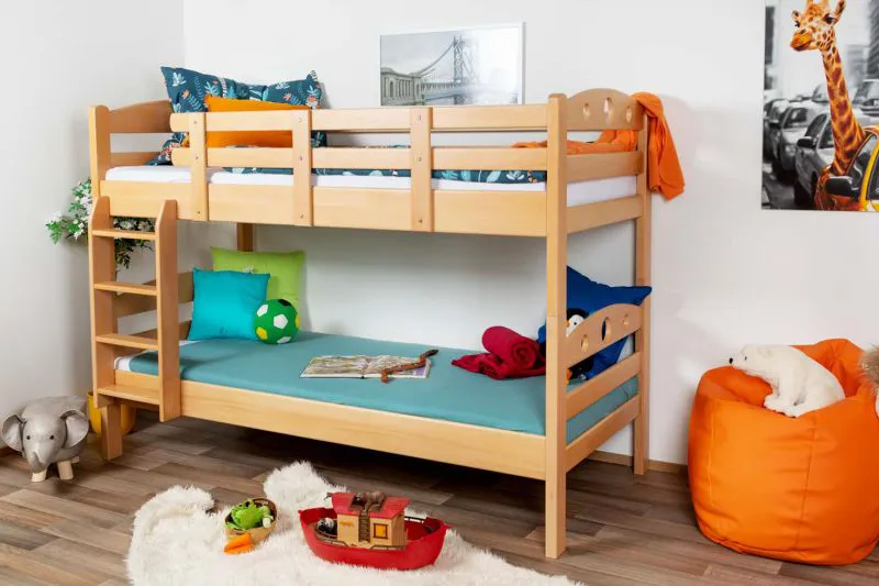 Kinderstockbett 90 x 190 cm | Massivholz: Buche | Natur Lackiert | umbaubar in 2 Einzelbetten | Premium-Qualität | inkl. Rollroste Abbildung