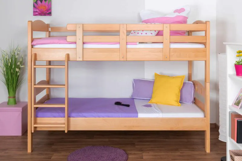 Kinderstockbett 90 x 200 cm | Massivholz: Buche | Natur Lackiert | umbaubar in 2 Einzelbetten | Premium-Qualität | inkl. Rollroste Abbildung