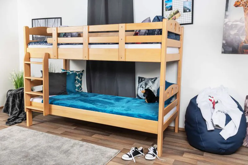 Kinderstockbett 90 x 190 cm | Massivholz: Buche | Natur Lackiert | umbaubar in 2 Einzelbetten | Premium-Qualität | inkl. Rollroste Abbildung