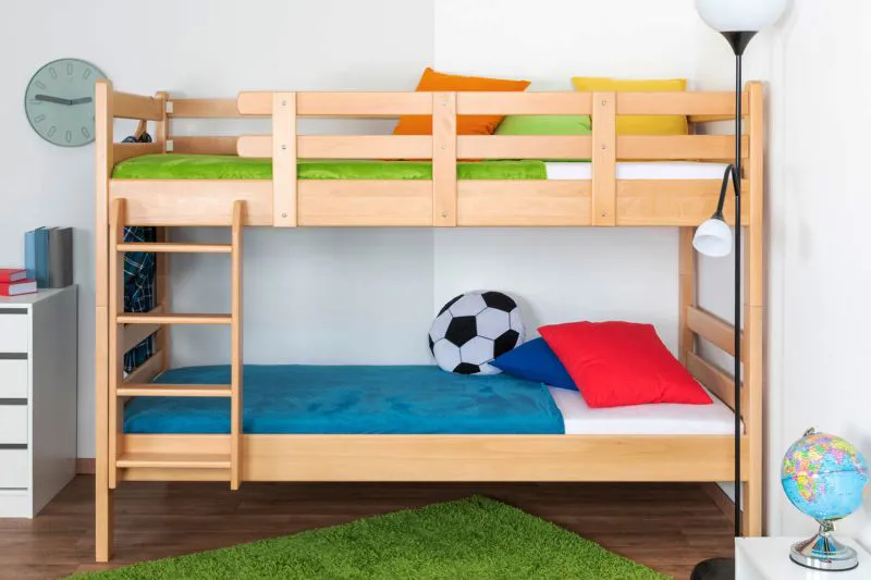 Jugendetagenbett 90 x 200 cm | Massivholz: Buche | Natur Lackiert | umbaubar in 2 Einzelbetten | Premium-Qualität | inkl. Rollroste Abbildung