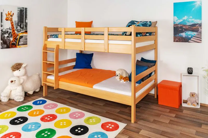 Jugendstockbett 120 x 200 cm | Massivholz: Buche | Natur Lackiert | umbaubar in 2 Einzelbetten | Premium-Qualität | inkl. Rollroste Abbildung
