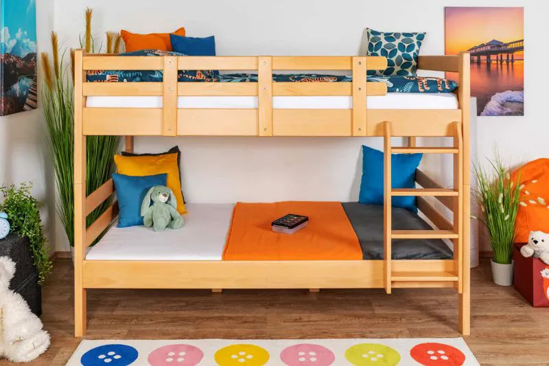Jugendstockbett 120 x 190 cm | Massivholz: Buche | Natur Lackiert | umbaubar in 2 Einzelbetten | Premium-Qualität | inkl. Rollroste Abbildung