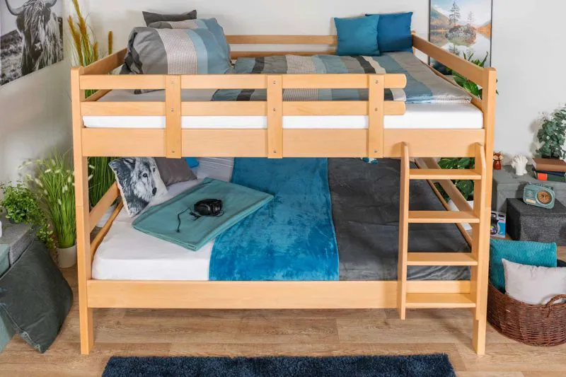 Stockbett für Jugendliche 160 x 190 cm | Massivholz: Buche | Natur Lackiert | umbaubar in 2 Einzelbetten | inkl. Rollroste Abbildung