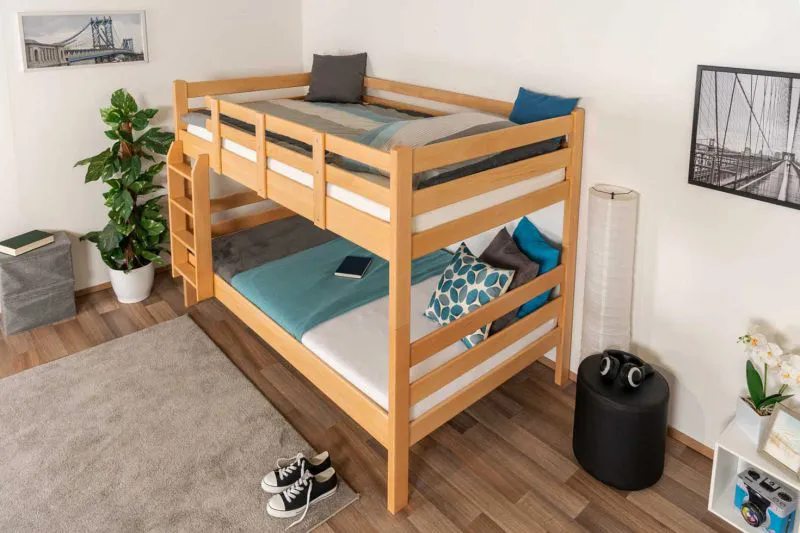 Kinderstockbett 120 x 200 cm | Massivholz: Buche | Natur Lackiert | umbaubar in 2 Einzelbetten | Premium-Qualität | inkl. Rollroste Abbildung