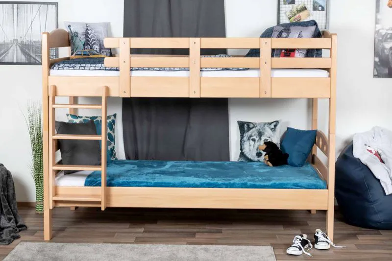 Etagenbett für Kinder 90 x 190 cm | Massivholz: Buche | Natur Lackiert | umbaubar in 2 Einzelbetten | inkl. Rollroste Abbildung