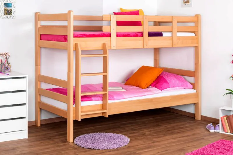 Etagenbett für Kinder 90 x 200 cm | Massivholz: Buche | Natur Lackiert | umbaubar in 2 Einzelbetten | inkl. Rollroste Abbildung