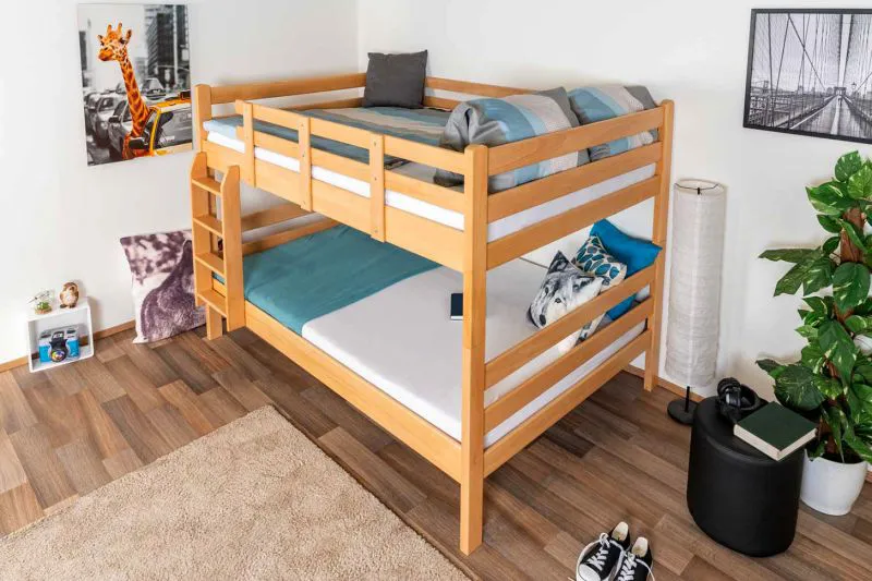 Etagenbett für Jugendliche 140 x 200 cm | Massivholz: Buche | Natur Lackiert | umbaubar in 2 Einzelbetten | inkl. Rollroste Abbildung