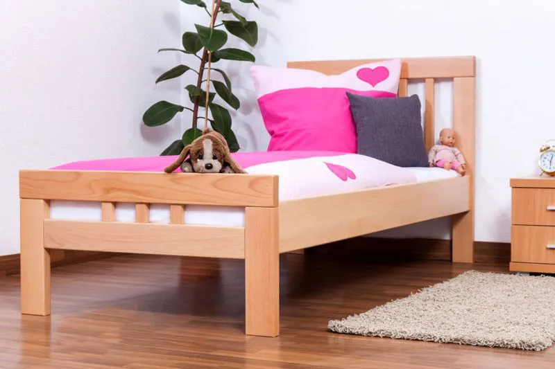 Bettrahmen für Kinder / Kinderbett 90 x 200 cm | Massivholz: Buche | Natur | besonders hohe Qualität Abbildung