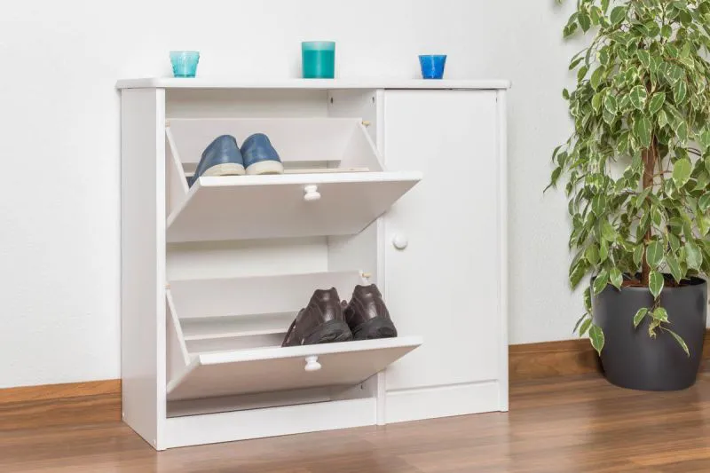 Schuhschrank Kiefer Holz massiv, Farbe: Weiß 80x90x30 cm Abbildung