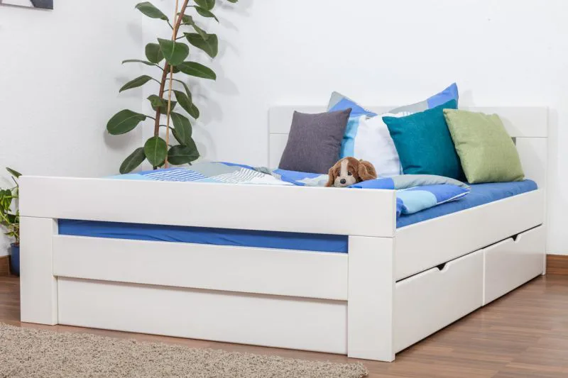 Holzbett 140 x 200 cm Buche massiv Weiß Abbildung
