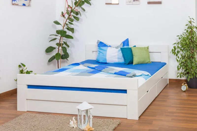 Holzbett 180 x 200 cm Buche massiv Weiß Abbildung