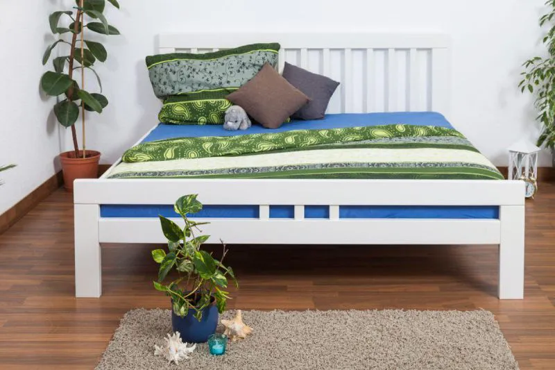 Buche Massivholz Bettgestell 180 x 200 cm Weiß Abbildung
