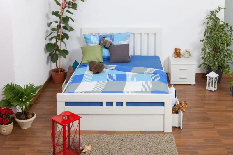 Buche Massivholz Bettgestell 140 x 200 cm Weiß Abbildung