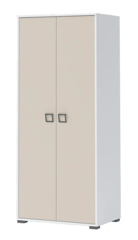 Drehtürenschrank / Kleiderschrank 12, Farbe: Weiß / Creme - Abmessungen: 198 x 84 x 56 cm (H x B x T)