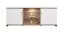 TV-Schrank / TV-Möbel mit zwei Türen Kanjiza 02, Farbe: Eiche Flagstaff / Weiß / Weiß Hochglanz, zwei Kabeldurchführungen, Maße: 59,5 x 157 x 40 cm, sechs Fächer