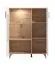 Kleine Vitrine mit zwei Türen Baka 02, Farbe: Eiche Artisan / Weiß Hochglanz, ABS, sechs Fächer, Maße: 125,5 x 96 x 35 cm, stilvolles Design