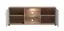 TV-Schrank / TV-Möbel mit zwei Türen Kanjiza 02, Farbe: Eiche Flagstaff / Weiß / Weiß Hochglanz, zwei Kabeldurchführungen, Maße: 59,5 x 157 x 40 cm, sechs Fächer