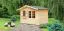 Holz-Gartenhaus 2,98 x 3,48 Meter (inkl. Dach) | Naturbelassen | Satteldach | 34 mm Blockbohlen-Haus Abbildung