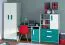 Kinderzimmer - Drehtürenschrank / Kleiderschrank Renton 02, Farbe: Platingrau / Weiß / Blaugrün - Abmessungen: 199 x 80 x 52 cm (H x B x T), mit 2 Türen und 7 Fächern