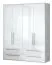 182 cm breiter Kleiderschrank mit 4 Türen, 2 Fächern und 4 Schubladen | Farbe: Weiß | Tiefe: 56 cm