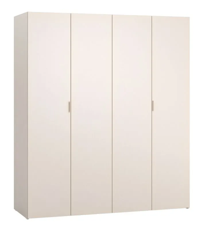 Falttüren / Kleiderschrank | Farbe: Beige | Soft-Close | Griffe: Beige | Maße: 180 x 57 x 206 cm | inkl. LED-Beleuchtung | 3 Schubladen | 3 Kleiderstangen