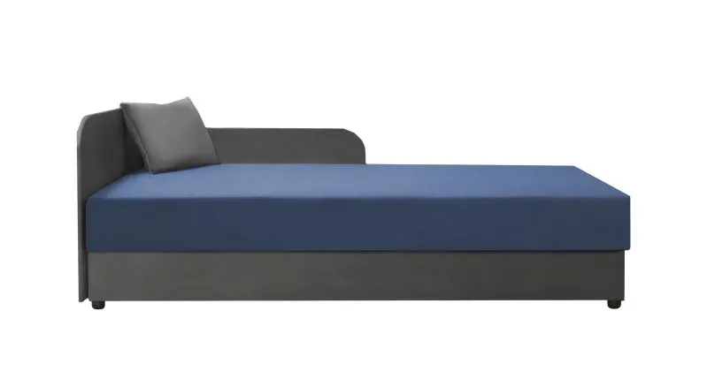 Gästebett / Tagesbett Lobatos 79, inkl. Kissen, Bonellfederkernung, Farbe: Grau / Blau, Liegefläche: 80 x 195 cm, aufklappbarer Stauraum, Kopfteil links