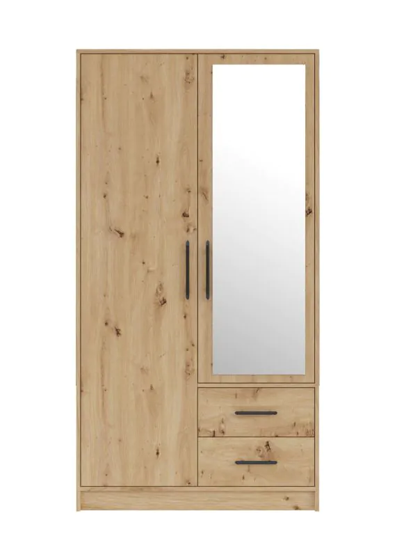 Schmaler Kleiderschrank mit Spiegel Hannut 23, Farbe: Eiche Artisan - Abmessungen: 190 x 100 x 56 cm (H x B x T)