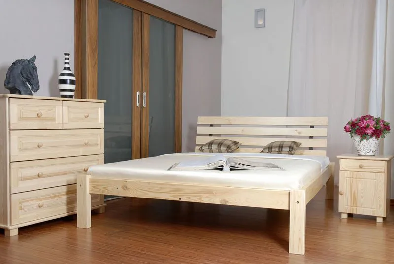 Doppelbett / Gästebett Kiefer Vollholz massiv natur A3, inkl. Lattenrost - Abmessung 160 x 200 cm