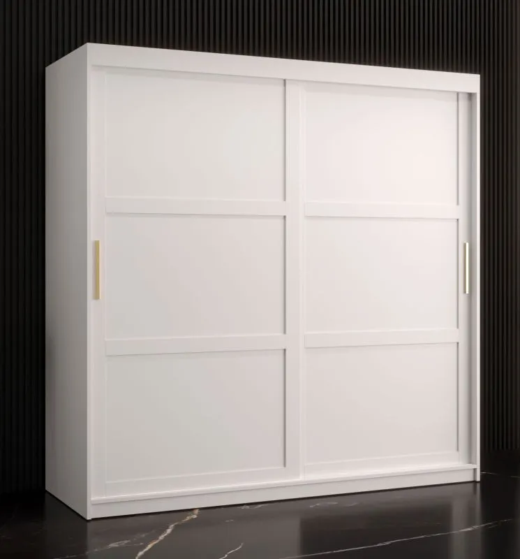 Eleganter Kleiderschrank Liskamm 13, Farbe: Weiß matt - Abmessungen: 200 x 180 x 62 cm (H x B x T), mit 10 Fächern und zwei Kleiderstangen