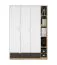 Kleiderschrank mit drei Türen Mackinac 01, Farbe: Weiß / Eiche / Grafit matt, Soft-Close-System, ABS-Kantenschutz, Maße: 196 x 138 x 53 cm, mit einer Schublade und 11 Fächer