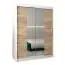 Schiebetürenschrank / Kleiderschrank Jan 03D mit Spiegel, Farbe: Weiß matt / Eiche Sonoma - Abmessungen: 200 x 150 x 62 cm (H x B x T)