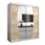 Schiebetürenschrank / Kleiderschrank Calvitero 04 mit Spiegel, Farbe: Weiß matt / Eiche Sonoma - Abmessungen: 200 x 180 x 62 cm ( H x B x T)
