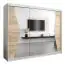 Schiebetürenschrank / Kleiderschrank Naranco 06 mit Spiegel, Farbe: Weiß matt / Eiche Sonoma - Abmessungen: 200 x 250 x 62 cm ( H x B x T )