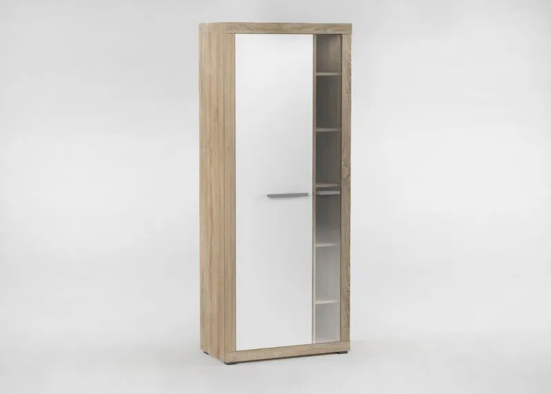 Vitrine Madryn 04, Farbe: Eiche Sonoma / Weiß - 195 x 80 x 40 cm (H x B x T)